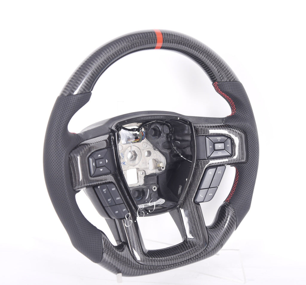GENUINE FORD SHELBY F150 RAPTOR CARBON FIBER STEERING WHEEL RED STITCHING
