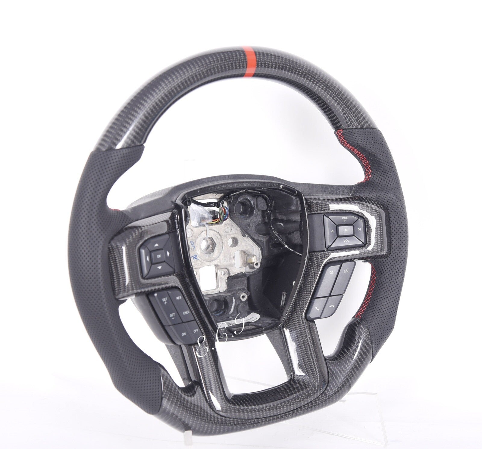 GENUINE FORD SHELBY F150 RAPTOR CARBON FIBER STEERING WHEEL RED STITCHING