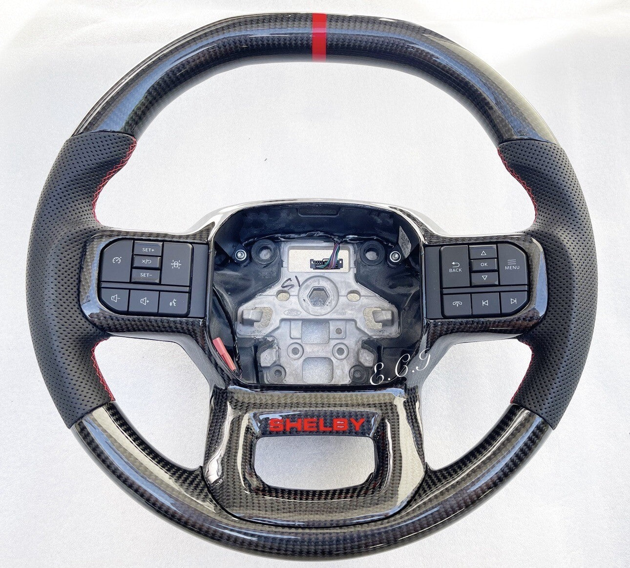 2023 GENUINE FORD SHELBY F150 RAPTOR CARBON FIBER STEERING WHEEL RED STITCHING