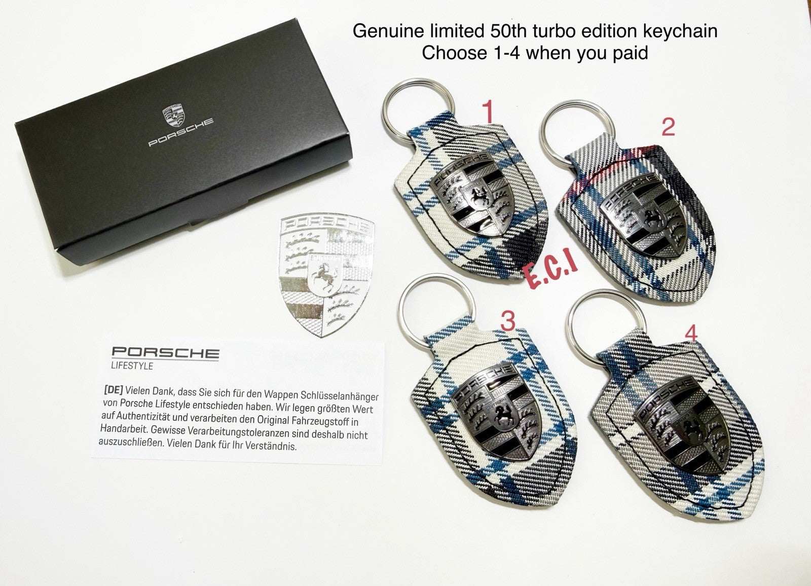 OEM Porsche 911 Turbonite key chain ring pepita Houndstooth New 50th Anniversary