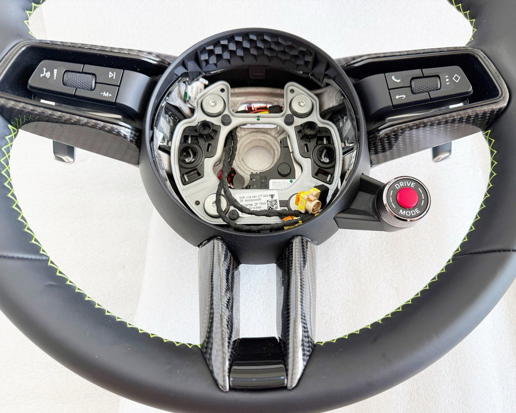 OEM PORSCHE 992 CARRERA MACAN GTS STEERING WHEEL CARBON FIBER LEATHER W GREEN