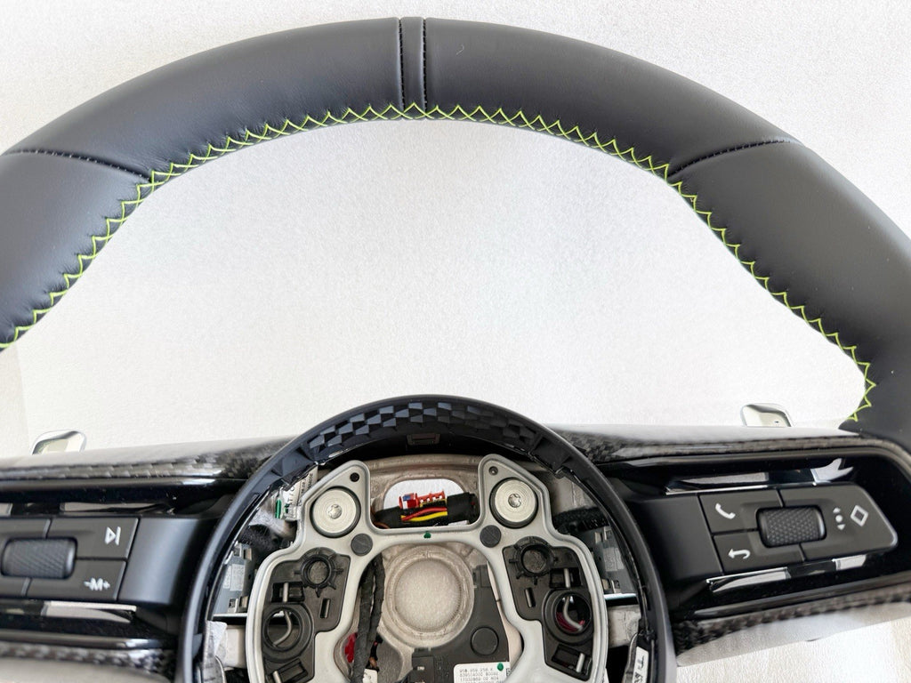 OEM PORSCHE 992 CARRERA MACAN GTS STEERING WHEEL CARBON FIBER LEATHER W GREEN