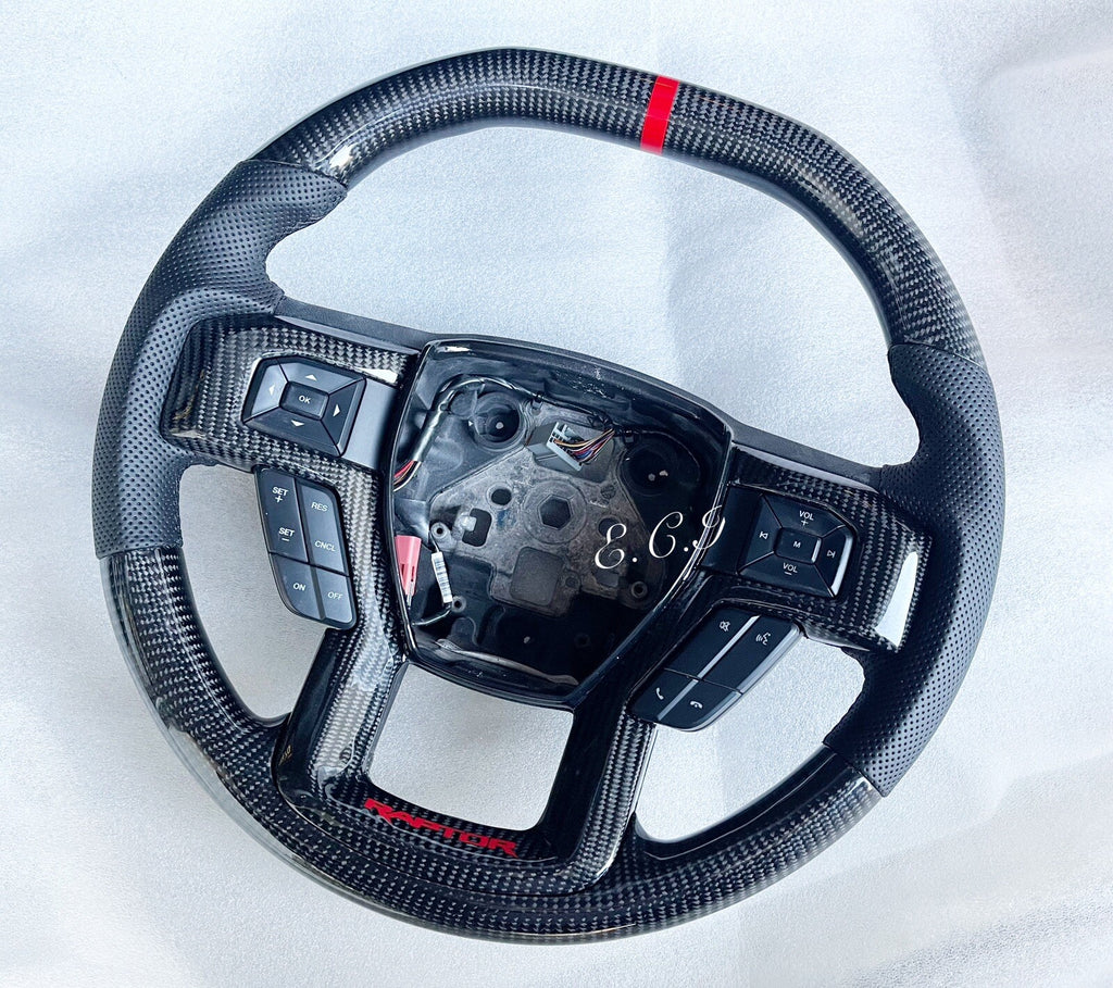 GENUINE FORD SHELBY F150 RAPTOR CARBON FIBER STEERING WHEEL BLACK STITCHING
