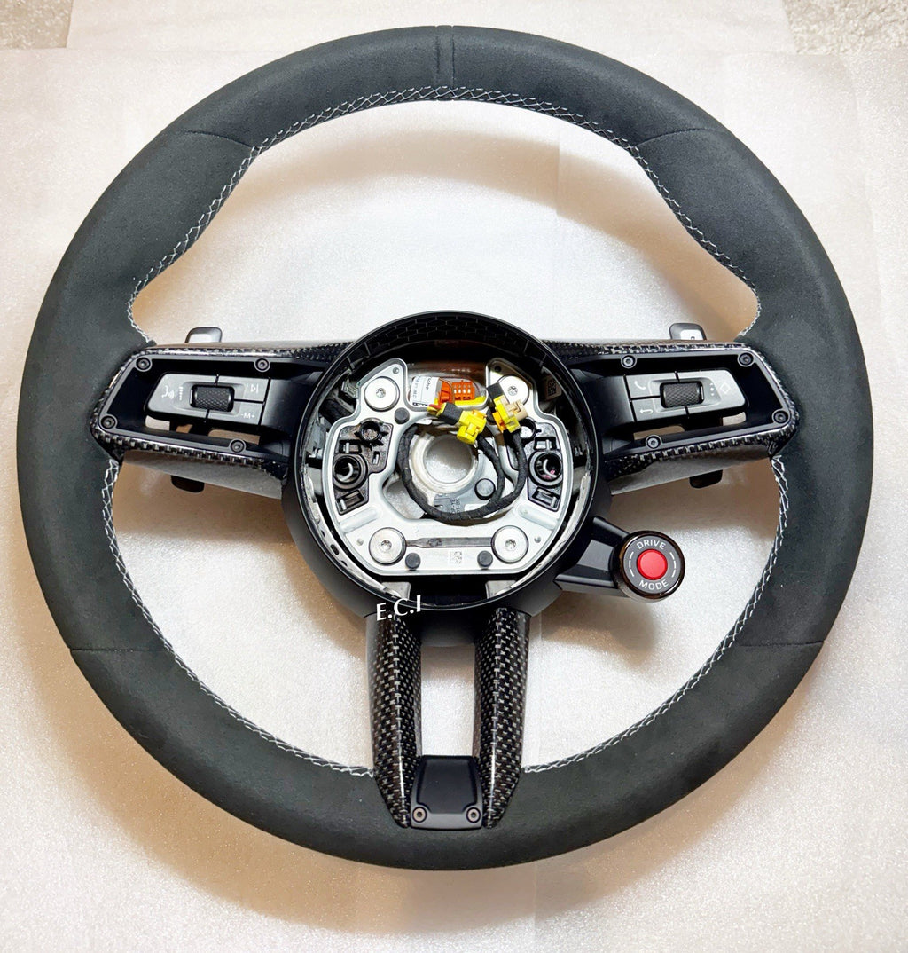 OEM PORSCHE 992 CARRERA MACAN GTS ALCANTARA STEERING WHEEL CARBON FIBER WHITE