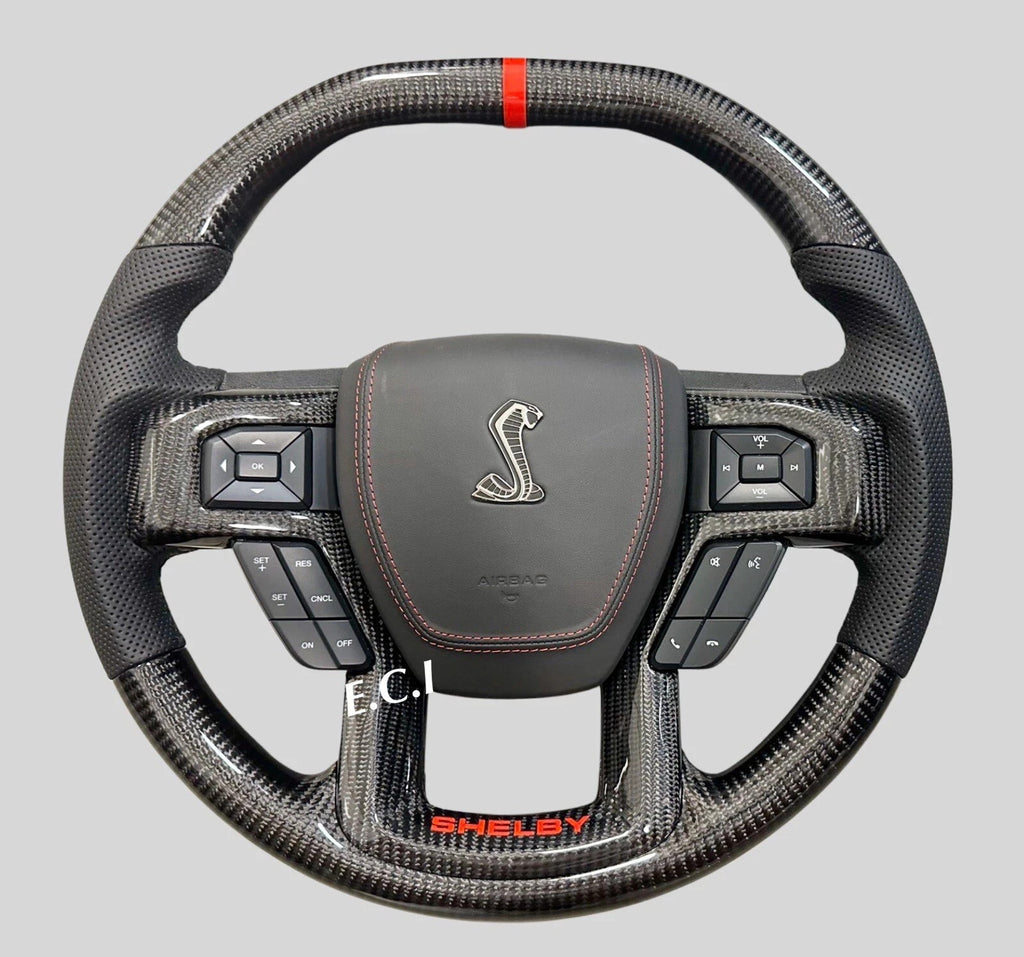 2016~2021 GENUINE FORD SHELBY 700 F150 CARBON FIBER STEERING WHEEL BLACK STITCH