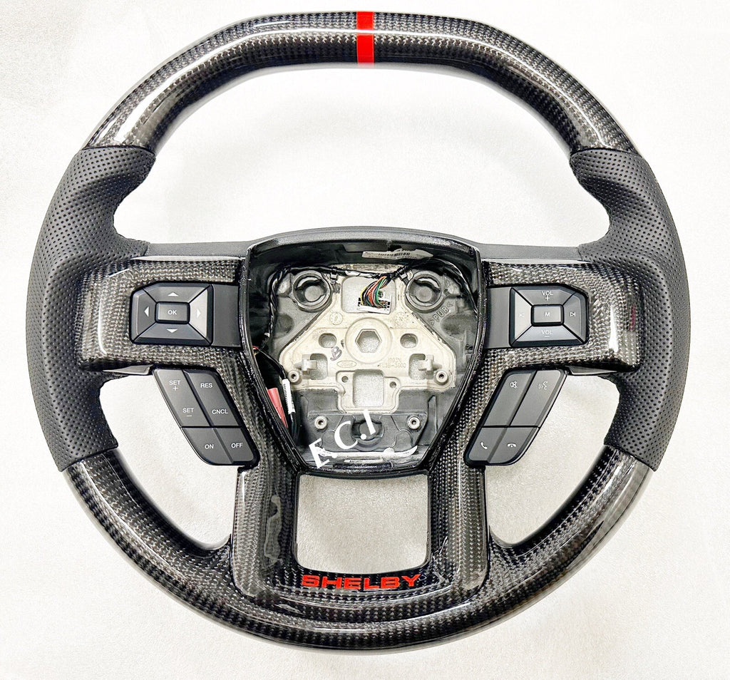 2016~2021 GENUINE FORD SHELBY 700 F150 CARBON FIBER STEERING WHEEL BLACK STITCH