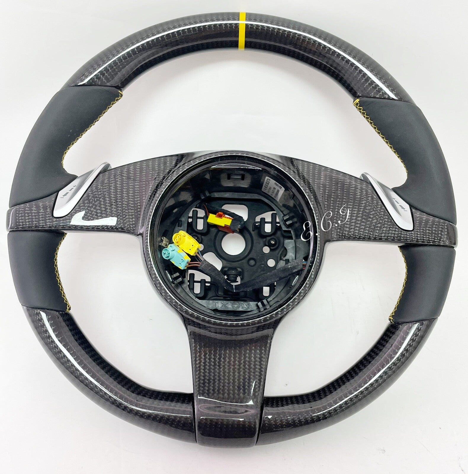 OEM PORSCHE 991 997 PANAMERA BOXSTER CAYMAN CARBON FIBER STEERING WHEEL YELLOW